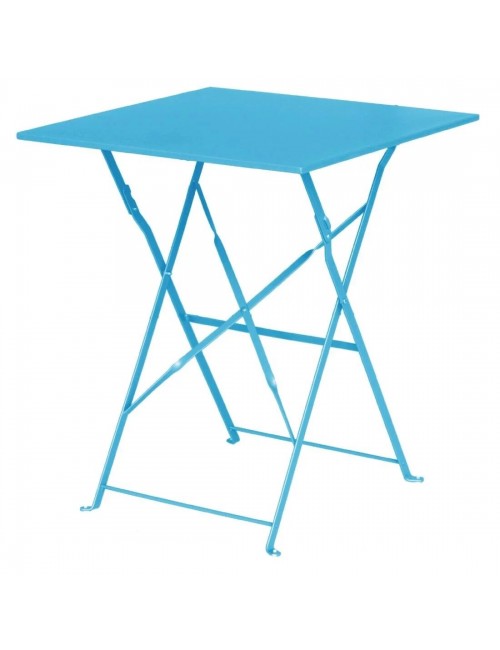 Table de terrasse carrée en acier bleu turquoise Bolero 600mm